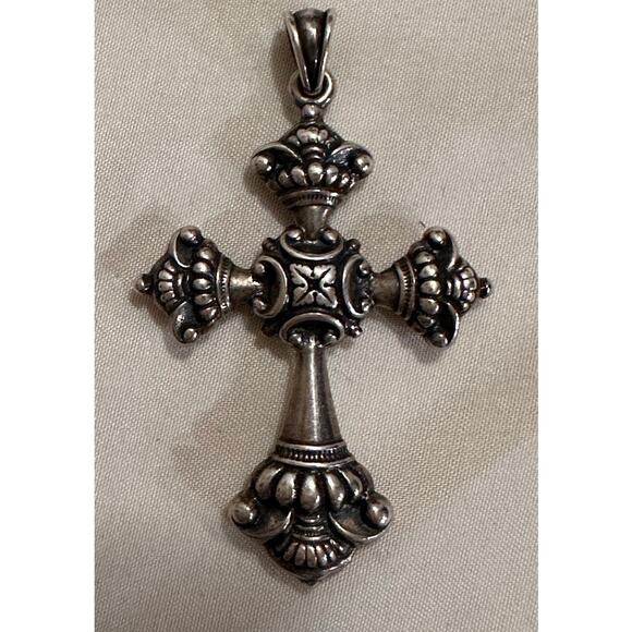 Large Retired James Avery HEAVY Cross Pendant 24" sterling chain - Picture 3 of 12